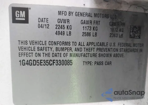 2012 Buick Lacrosse Premium 1 Group z USA, uszkodzony, nr VIN 1G4GD5E35CF330085